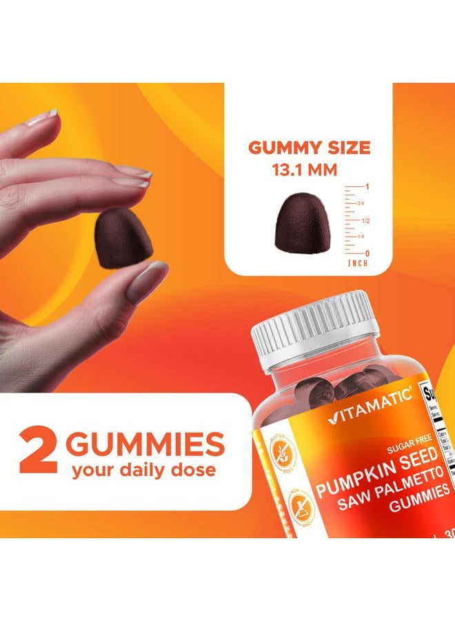 Vitamatic 2 Packs Sugar Free Pumpkin Seed Gummies- 3000 mg Equivalent Per Serving (from 20:1 and 10:1 Extract 200 mg) - Made with Saw Palmetto - Natural Raspberry Flavor - 60 Count - Image 3